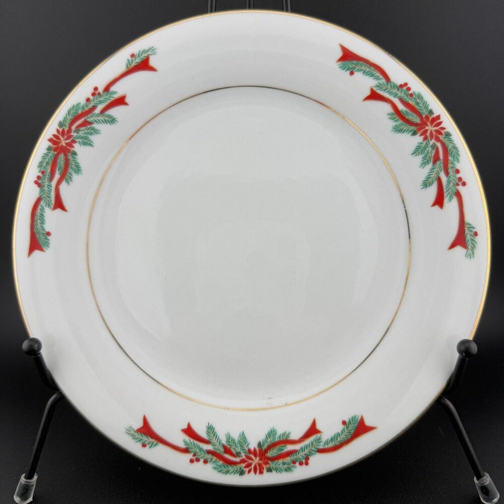 Poinsettias and Ribbons Fine China Salad Dessert Plate 7.5" in Diameter